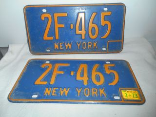 Vintage 1966 - 1973 Pair York Ny License Plates 2f - 456 W/1973 Sticker.  L@@k