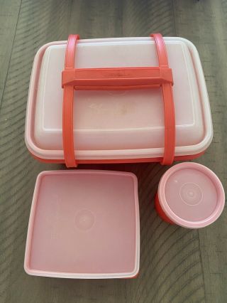 Vintage Tupperware Pack N Go Lunch Box Orange Snack Sandwich Container School