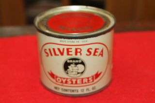 Vtg Silver Sea Oysters Tin Can 12 Fl Oz Store Display White Stone,  Va.