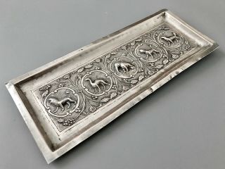 Antique 9” Solid Silver Indian Hand Chased Pen Tray / Animals / Elephant/ 85g