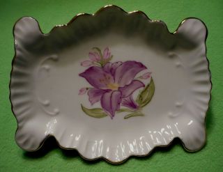 Vintage Hand Painted Porcelain Soap Dish / Trinket Tray With Vibrant Flowers.