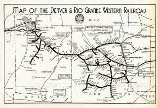 1940 Antique Denver & Rio Grande Western Railroad Map Vintage Railway Map 8678