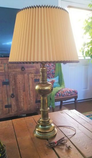 Vintage Stiffel Brass Table Lamp (3way) 33.  5in H Overall With Shade