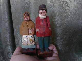 Folk Art Vintage Wood Carving Sculpture Miniature Couple Kewanee Lodge Primitive