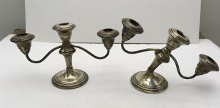 Pair Antique La Pierre Sterling 3 Candle Candelabras Weighted 6 " Tall