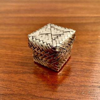 Taxco Mexican Sterling Silver Hand Woven Basket Weave Square Pill Box