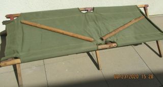 Vintage 1954 Usmc Army Military Folding Canvas Wood Frame Cot/bed - All
