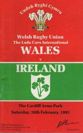 Vintage Welsh Rugby Programmes - Wales - V - Ireland - Cardiff Arms Park (1991)