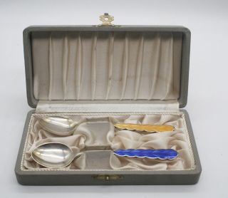Vintage Finnish Hallmarked Silver & Enamel Spoons World Cup Qualifiers 1965