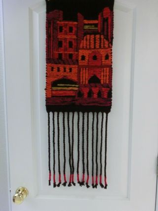 " Gdansko " Vintage Hand Woven Wool Tapestry Wall Hanging Poland Cepelia W/ Fringe