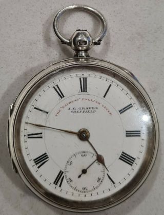 Antique 1899 J.  G.  Graves The Express English Lever Sterling Silver Pocket Watch
