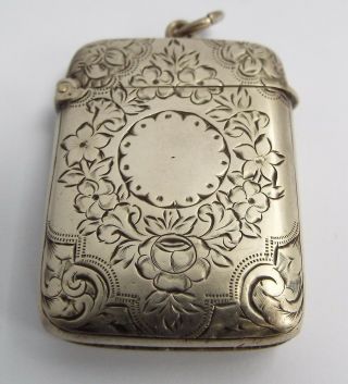 Decorative English Antique Victorian 1894 Sterling Silver Vesta Match Case