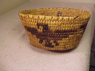 Antique Native American Indian Coil Basket With Birds 4 Repeats 6 X 3 Inches