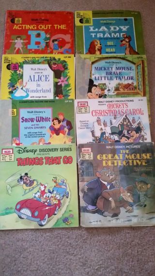 8 Vintage Disney See Hear Read Along Story Books And Records Alice Abc Go Mouse