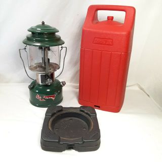 Coleman Lantern 220j With Red Plastic Case And Pyrex Globe