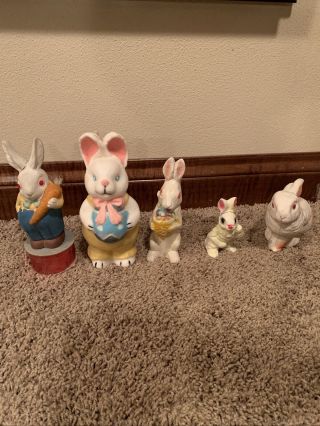 5 Vintage Antique Ceramic Porcelin Paper Mache Easter Bunny Rabbit Candle Japan