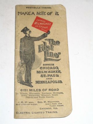1897 Chicago Milwaukee St Paul Railway Rr Fast Line Note Pad & Calendar Book