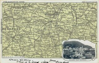 Postcard Vintage Worcs Area Map - Insert - Malvern - Bartholomew