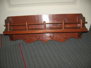 Vintage Hand Made Wood Wooden Wall Shelf W Cactus Ends And 4 Knobs And Railing