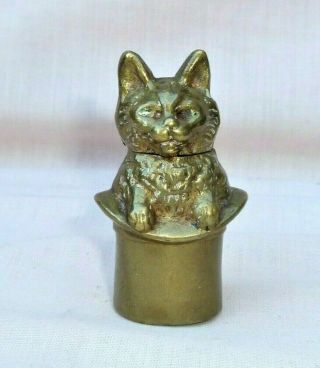 Antique Novelty Brass Match Safe Vesta Case – Cat In Top Hat