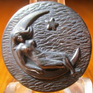 1940s French White " Nude Woman On Crescent Moon W/star " Vintage Antique Button