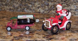 Vintage Coca - Cola Christmas Tree Ornaments Mrs.  Claus Model T & Billboard Truck