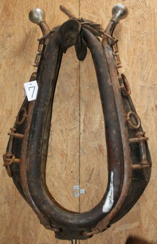 Antique Vintage Horse Leather Harness Collar With Hames Lot7