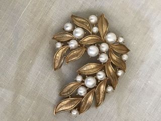 Vintage Trifari Signed Faux Pearl Brooch Pin and Clip - on Earrings Set 3