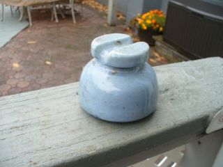 Old Vintage Ceramic Porcelain Light Blue Glazed Flathead Insulator Flat Top