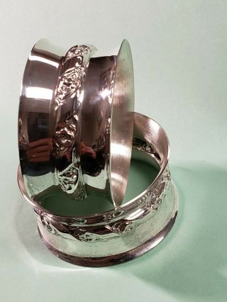 Pair (2) Vintage Wallace Sterling Silver 5622 Floral Napkin Rings Old Stock