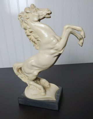 Vintage Signed A.  Santini Resin Rearing Horse Sculpture Italy