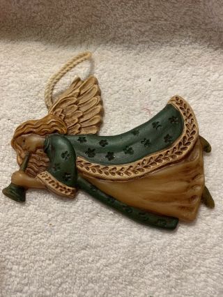Vintage German Wax Art Christmas Ornament Green And Gold Angel 6”
