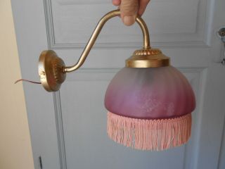 1950s Pair Vintage French Wall Light Sconces W/ Purple Shades