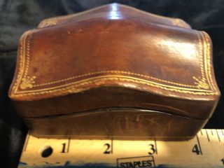 Antique Victorian Brown Tooled Leather Trinket Box,  Unusual Shape,  Collectors