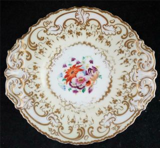 Antique Grainger Worcester Porcelain Rococo Sandwich Plate Flowers Yellow Ground