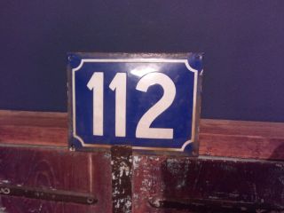 Antique Vintage Enamel Metal Door House Number Sign 112