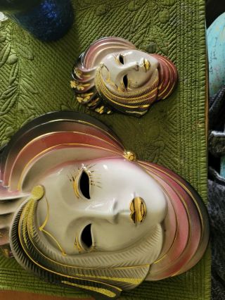 Set Of 3 Vintage Clay Art Ceramic Wall Decor Mask