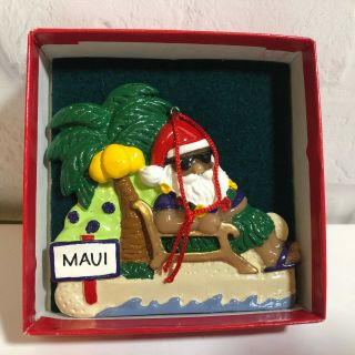 Vintage Joseph K Santa Claus Beach Maui Hawaii Poi People Christmas Ornament