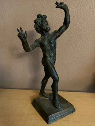 Antique Grand Tour Bronze " Dancing Faun Of Pompeii " Patinated Bronze Figure