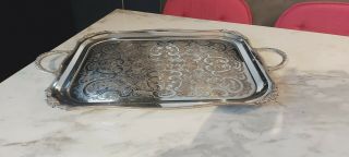 An Antique Silver Plated Chased Serving Tray.  Sheffield.  1920.  S.  Very Ornate.