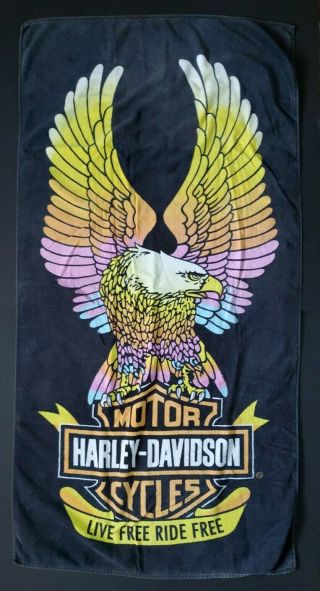 Vintage Harley Davidson Bath Beach Towel Live Ride Eagle Pastel