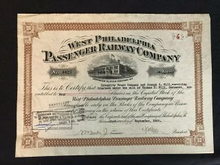 Vintage 1929 West Philadelphia Passenger Railway Company Stock Certificate