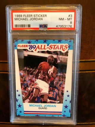 1989 Fleer Sticker Michael Jordan Chicago Bulls 3 Psa Graded 8 Nm - Mt