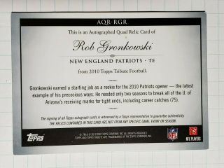 Rob Gronkowski 2010 Topps Tribute RC Auto/4 - Jersey /30 Patriots 2