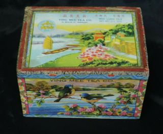 Vintage Ying Mee Tea Co Woo Lung Tea Container Box Glass On Top Decorative