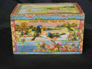 VINTAGE YING MEE TEA CO WOO LUNG TEA CONTAINER BOX GLASS ON TOP DECORATIVE 2