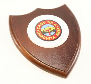 Vintage Wood & Ceramic Camp Tula Ouachita Area Boy Scouts Bsa Plaque Shield