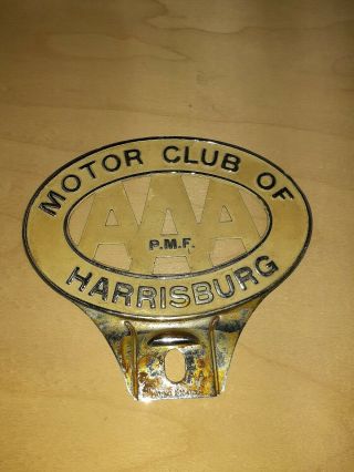 Vintage Aaa Motor Club Of Harrisburg Pa Car Badge License Plate Topper