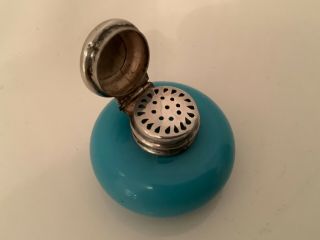 Antique Silver Miniature Vinaigrette Opaline Blue Perfume/scent Bottle