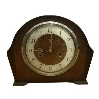 Smiths Enfield Oak Case 8 Day Striking Mantel Clock 1950 